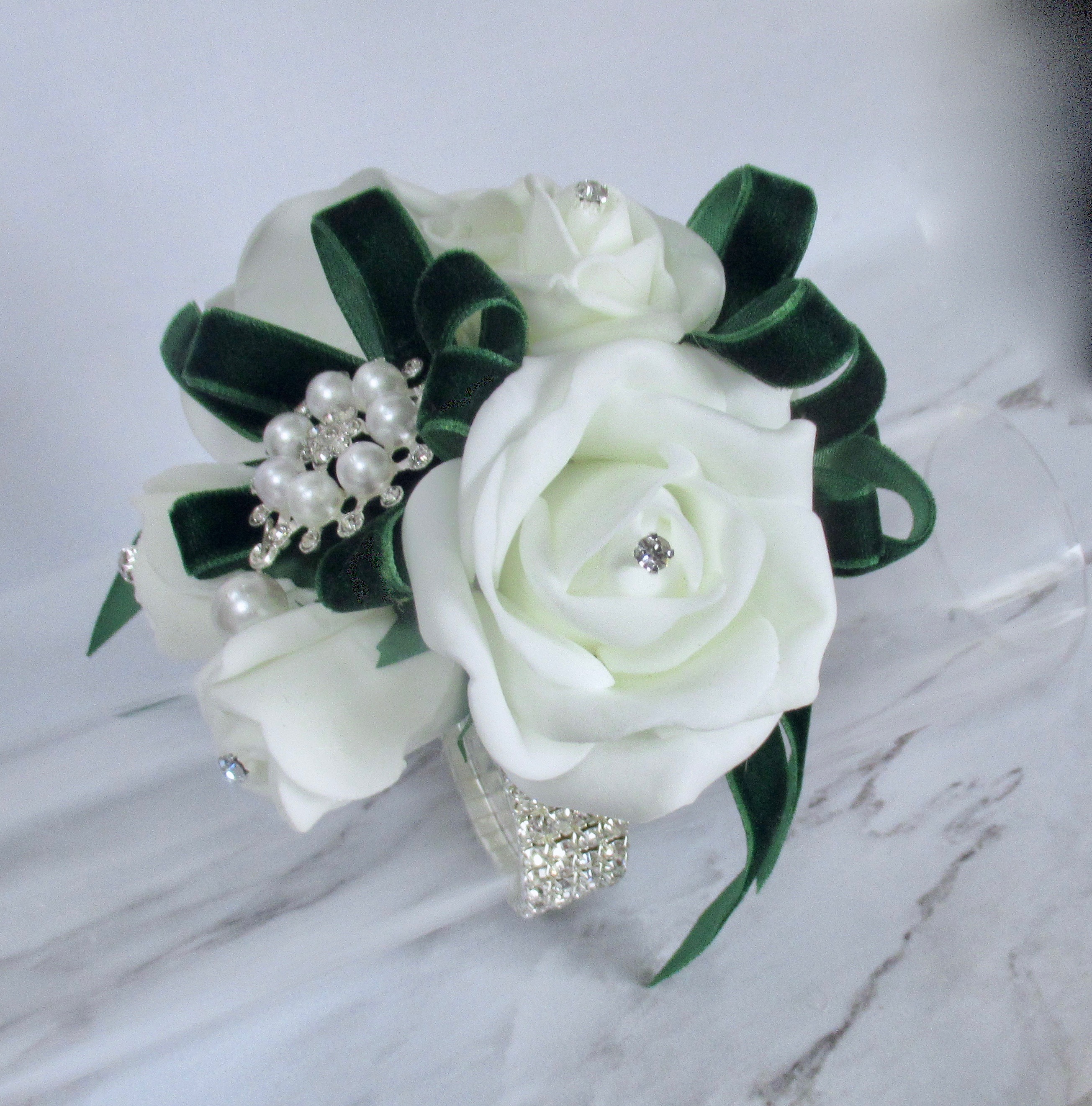Hunter Green Werist Corsage, Hunter Green Prom Corsage, Hunter Green Buttonhole
